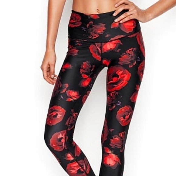 💋OFFER🌹Victoria's Secret VICTORIA SPORT Red Rose knockout leggings, Medium - Picture 10 of 11
